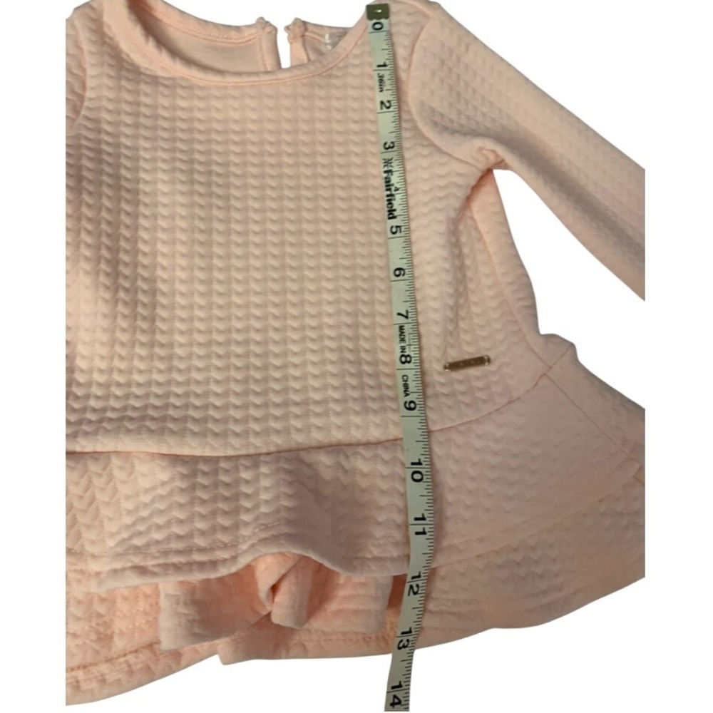 Tahari Baby Girl Light Pink Quilted Chevron Peplum Long Sleeve Top 18 mo. - Picture 3 of 5